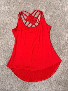 Y2K Red Strappy Crochet Back Tank Top Sz M